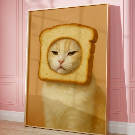 Cute Bread Cat Funny Aesthetic Wall Art Print ポスター
