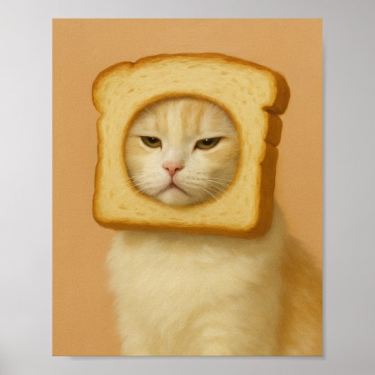Cute Bread Cat Funny Aesthetic Wall Art Print ポスター (正面)