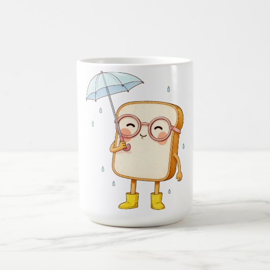 Cute Bread Character with Umbrella – Cozy Rainy  コーヒーマグカップ (中央)