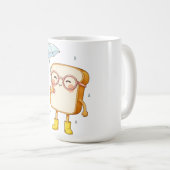 Cute Bread Character with Umbrella – Cozy Rainy  コーヒーマグカップ (正面右)