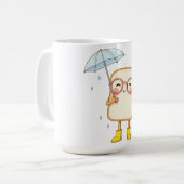 Cute Bread Character with Umbrella – Cozy Rainy  コーヒーマグカップ (正面左)