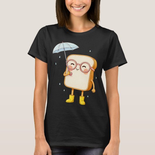 Cute Bread Character with Umbrella – Cozy T-Shirt Tシャツ (正面)