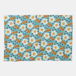 Cute Breakfast Pattern Playful Egg and Bacon キッチンタオル