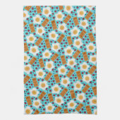 Cute Breakfast Pattern Playful Egg and Bacon キッチンタオル (縦)