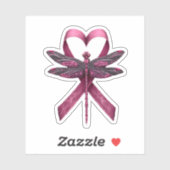 Cute Breast Cancer Heart Dragonflies Awareness Wom シール (シート)