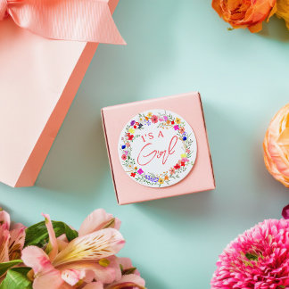 Cute bright boho bright wildflowers baby shower ラウンドシール