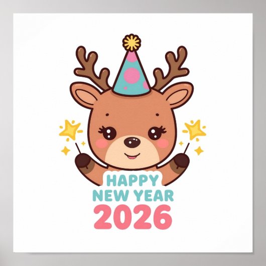 cute bright reindeer new year poster 2026 ポスター (正面)