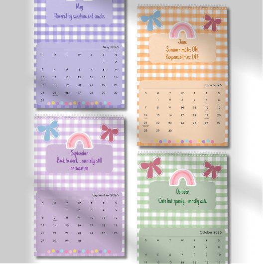 Cute Bright Ribbon & Flower Quote Calendar 2026 カレンダー
