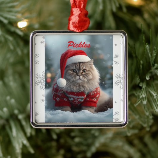 Cute British Shorthair Cat Christmas Personalized メタルオーナメント (ツリー)