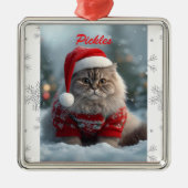 Cute British Shorthair Cat Christmas Personalized メタルオーナメント (正面)