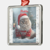 Cute British Shorthair Cat Christmas Personalized メタルオーナメント (左)