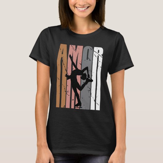Cute Brown Amor Ice Skating Motivational Girls Tee Tシャツ (正面)