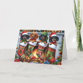 Cute Brown and Black Dachshund Christmas シーズンカード