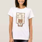 Cute Brown Bear Reading Cafe Menu Illustration Tシャツ (正面)
