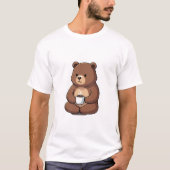 Cute Brown Bear Sitting with a Steaming Coffee Mug Tシャツ (正面)