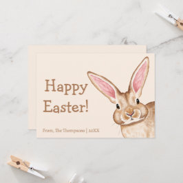Cute Brown Bunny With Big Ears Beige Happy Easter カード