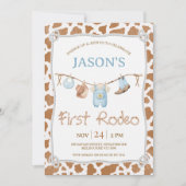 Cute Brown Clothesline First Rodeo 1st Birthday 招待状 (正面)