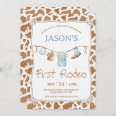 Cute Brown Clothesline First Rodeo 1st Birthday 招待状 (正面/裏面)