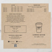 Cute Brown Coffee Cup Coffee Shop Menu (正面/裏面)