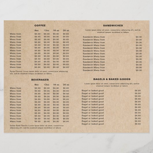 Cute Brown Coffee Cup Coffee Shop Menu チラシ (裏面)