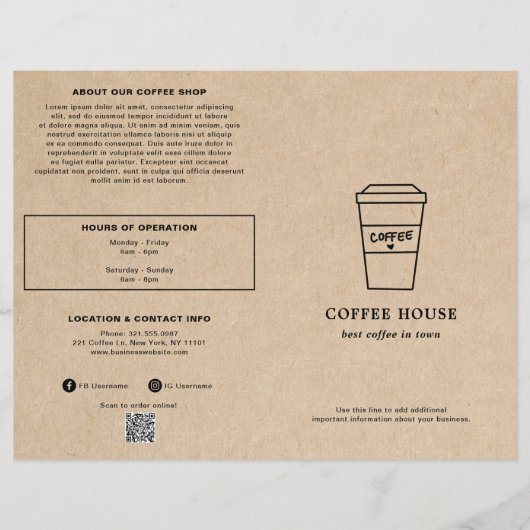 Cute Brown Coffee Cup Coffee Shop Menu チラシ (正面)
