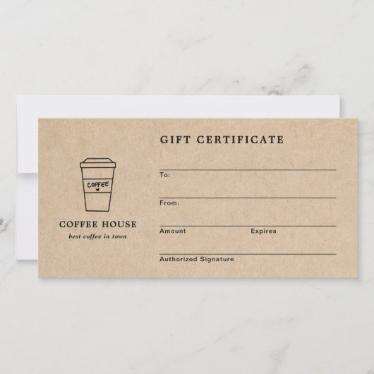 Cute Brown Coffee Shop Gift Certificate (正面)