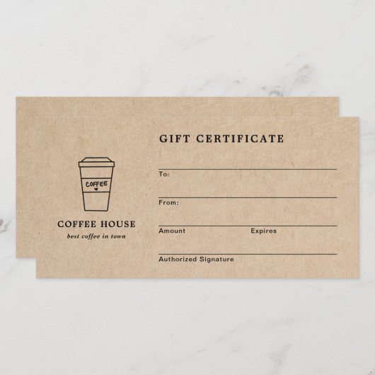 Cute Brown Coffee Shop Gift Certificate (正面/裏面)