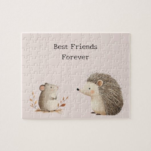 Cute Brown Cream Hedgehog Mouse Best Friends ジグソーパズル (横)