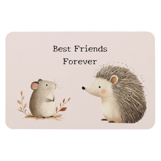 Cute Brown Cream Hedgehog Mouse Best Friends マグネット (横)