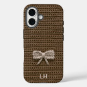 Cute Brown Crochet Bow Yarn Custom Name Case-Mate iPhoneケース (裏面)
