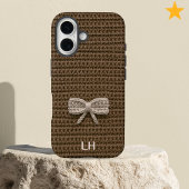 Cute Brown Crochet Bow Yarn Custom Name Case-Mate iPhoneケース