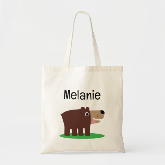 Cute brown cub bear cartoon tote bag for kids トートバッグ (正面)