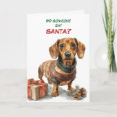 Cute Brown Dachshund Dog Looks for Santa シーズンカード (正面)