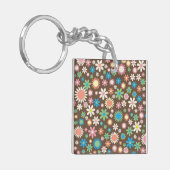Cute Brown Flower Power Pattern キーホルダー (正面左)