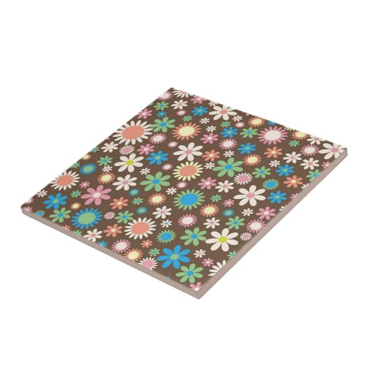 Cute Brown Flower Power Pattern タイル (側面)