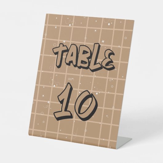 Cute Brown Gingham Table Numbers 台座サイン (正面)