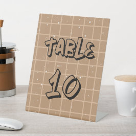 Cute Brown Gingham Table Numbers 台座サイン