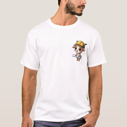 Cute Brown Goat Construction Worker Tシャツ (正面)