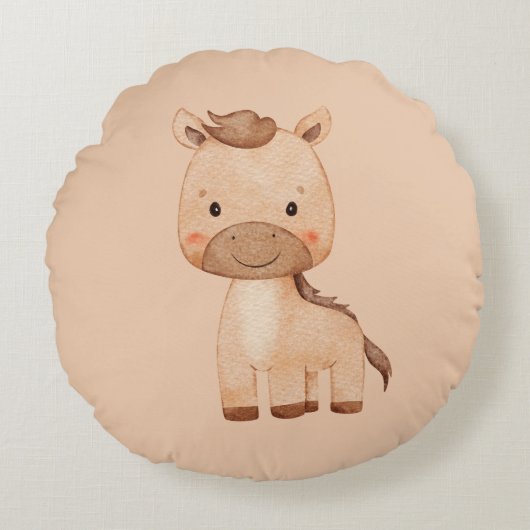 Cute Brown Horse  ラウンドクッション (正面)
