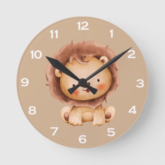Cute Brown Lion  ラウンド壁時計 (正面)