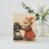 Cute Brown Mouse Makes Coffee ポストカード (スタンド正面)
