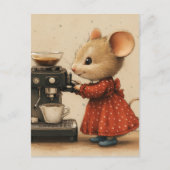 Cute Brown Mouse Makes Coffee ポストカード (正面)