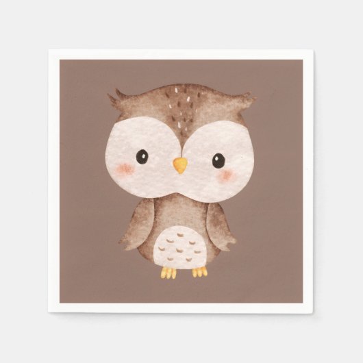 Cute Brown OWL スタンダードカクテルナプキン (正面)