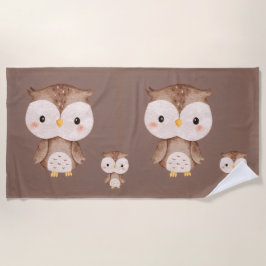 Cute Brown OWL  ビーチタオル