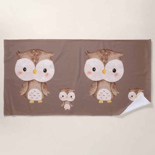 Cute Brown OWL  ビーチタオル (正面)