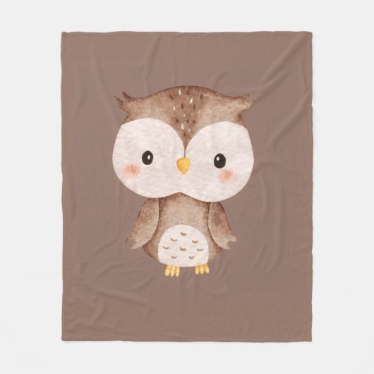 Cute Brown OWL フリースブランケット (正面)