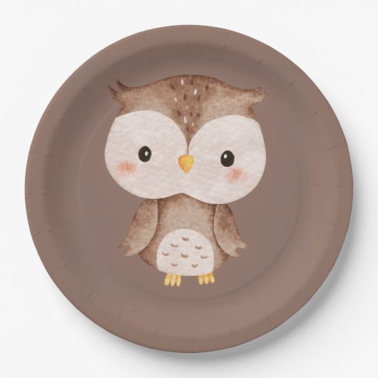 Cute Brown OWL ペーパープレート (正面)