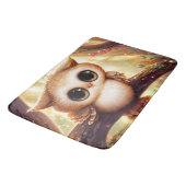 Cute brown owl on a branch バスマット (アングル)