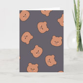 Cute Brown Teddy Bear Face Pattern Dark Blue カード (正面)