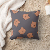 Cute Brown Teddy Bear Face Pattern Dark Blue クッション (ブランケット)